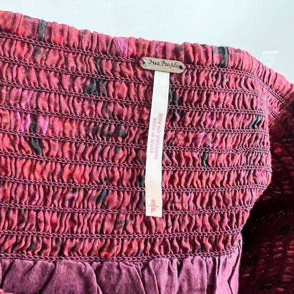 Free People Riviera Mini Skirt Women's S Red Boho Pop Combo Smocked Waist Ruffle - Picture 5 of 6